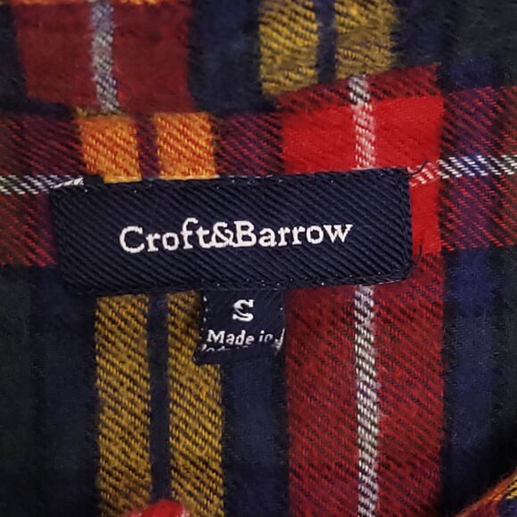 Croft & Barrow Madras Flannel Button Up Shirt Mens Size Medium M Blue Red Yellow - Picture 3 of 10